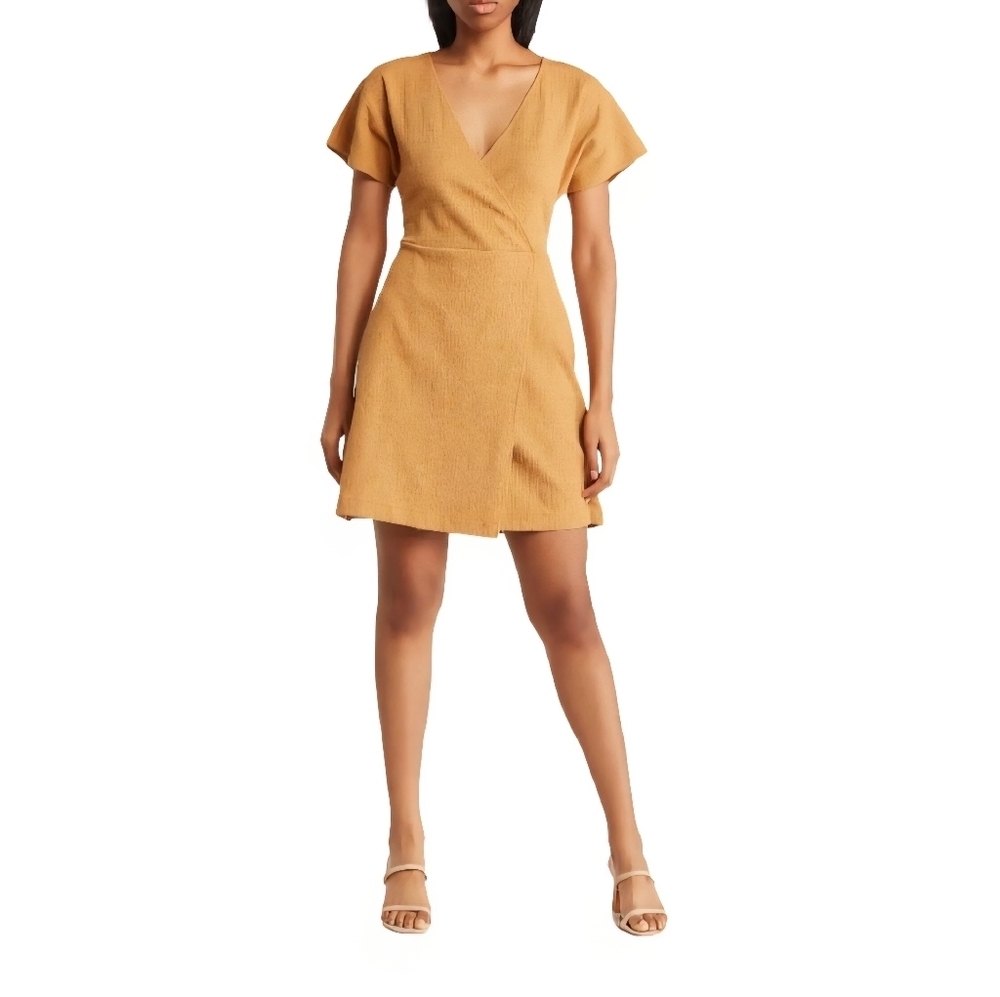 MADEWELL Size L Camel Cross Front Mini Dress Cotton Blend